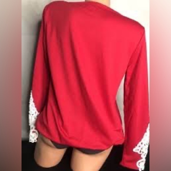Red Crochet Lace Designed Sleeve Tunic Size Small - Picture 2 of 7